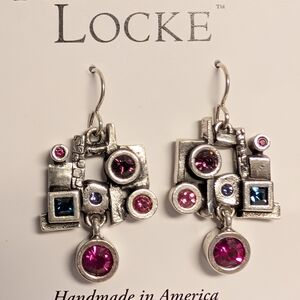 Locke Pink and Blue Mixed-Stone Geometric Drop Earrings